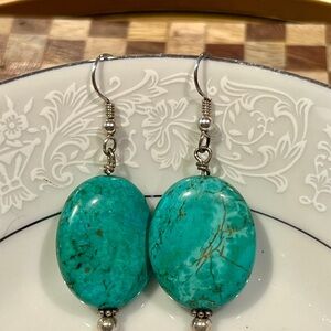 Large Oval Turquoise & Sterling Silver Drop Earrings